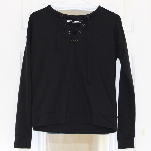 Black Lace-Up Women’s Sweatshirt - Picture 1 of 3